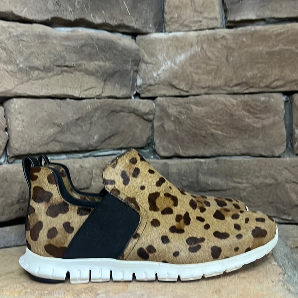 Cole Haan Zerogrand Ocelot Print Calf Hair Slip On Ankle Boots / SZ 6.5